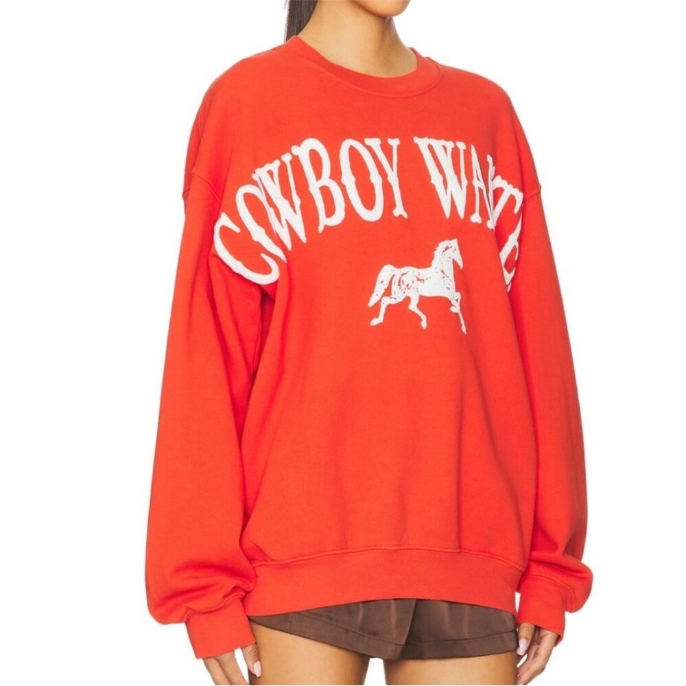 NEW DAYDREAMER  Revolve Cowboy Wanted Boyfriend Crew in Cherry Red Sweatshirt - Picture 2 of 11